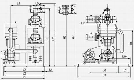 JZJW型羅茨往復真空泵機組結構尺寸圖示